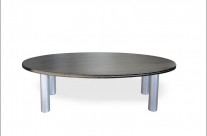 Bamboo coffee table with dark stain and aluminum legs