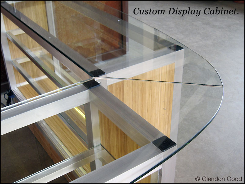 display.cabinet.glass.bamboo.aluminum.slider